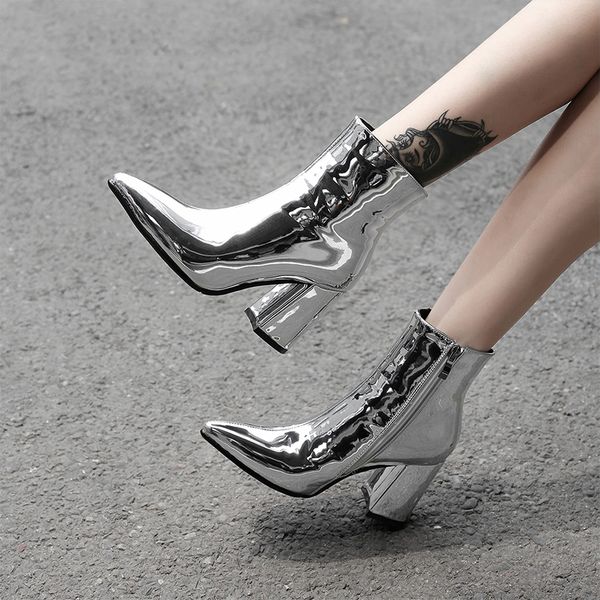 2019 new sliver gold women ankle boots pointed toe chunky high heel boots mirror metallic women pumps female stiletto boots, Black
2019 new sliver gold women ankle boots pointed toe chunky high heel boots mirror metallic women pumps female stiletto boots, Black