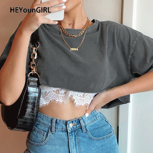 heyoungirl patchwork lace casual loose crop t shirt fashion solid short sleeve t-shirt women summer streetwear cotton, White
heyoungirl patchwork lace casual loose crop t shirt fashion solid short sleeve t-shirt women summer streetwear cotton, White