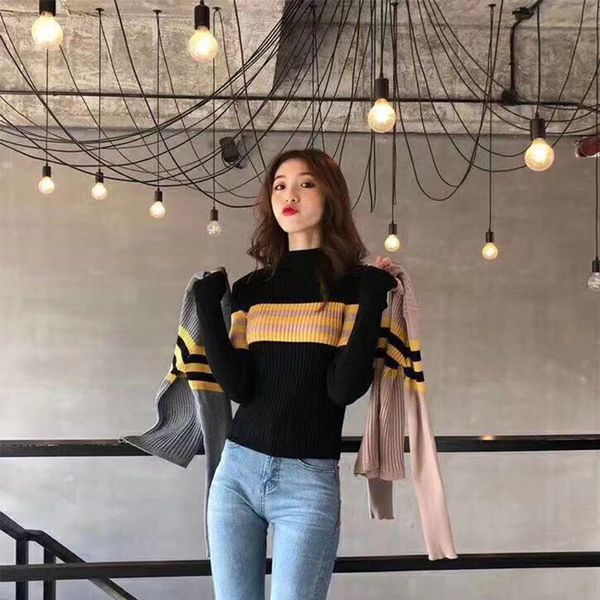turtleneck black yellow ribbed striped slim knitted women sweater 2019 autumn long sleeve harajuku pullover korean elastic top, White;black
turtleneck black yellow ribbed striped slim knitted women sweater 2019 autumn long sleeve harajuku pullover korean elastic top, White;black