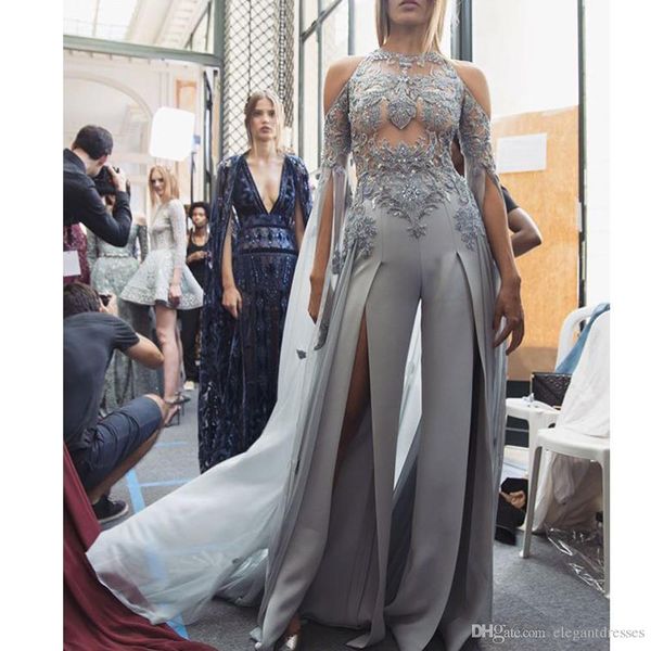 2019 jumpsuit silver lace appliques long sleeves evening dresses split front formal vestidos de prom party gowns special occasion gown, Black;red
2019 jumpsuit silver lace appliques long sleeves evening dresses split front formal vestidos de prom party gowns special occasion gown, Black;red