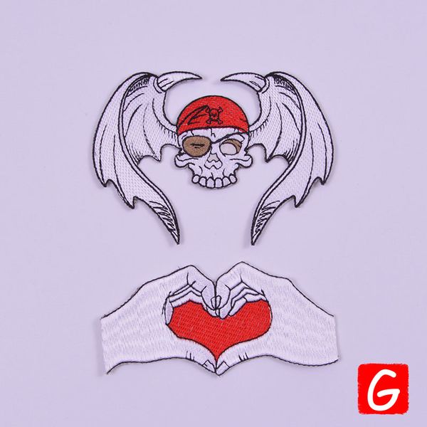 gugutree embroidery big skull love heart patch animal patches badges applique patches for clothing dx-72, Black
