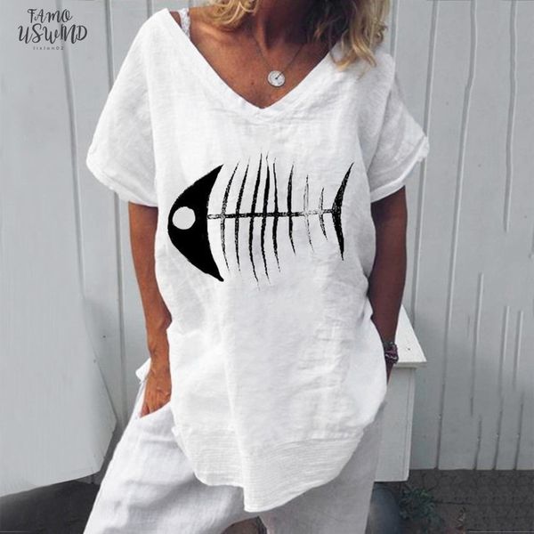 women t shirt casual funny fish bone print v neck short sleeve loose camisetas verano mujer 2020 tee shirt femme, White
women t shirt casual funny fish bone print v neck short sleeve loose camisetas verano mujer 2020 tee shirt femme, White