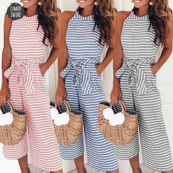 jumpsuit elegant jumpsuits women sleeveless striped loose trousers wide leg sashes pants rompers holiday belted leotard overalls, Black;white 
jumpsuit elegant jumpsuits women sleeveless striped loose trousers wide leg sashes pants rompers holiday belted leotard overalls, Black;white