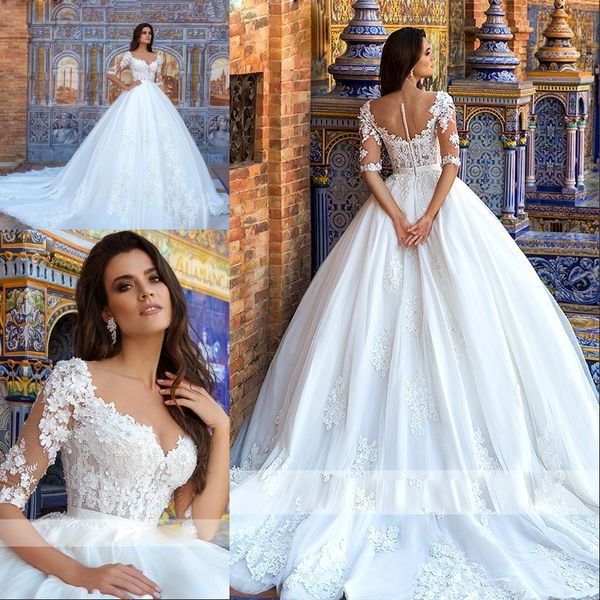 lace princess wedding dresses ball gown vestido novia handmade elegant half sleeve vintage wedding gowns vestido de noiva, White
lace princess wedding dresses ball gown vestido novia handmade elegant half sleeve vintage wedding gowns vestido de noiva, White