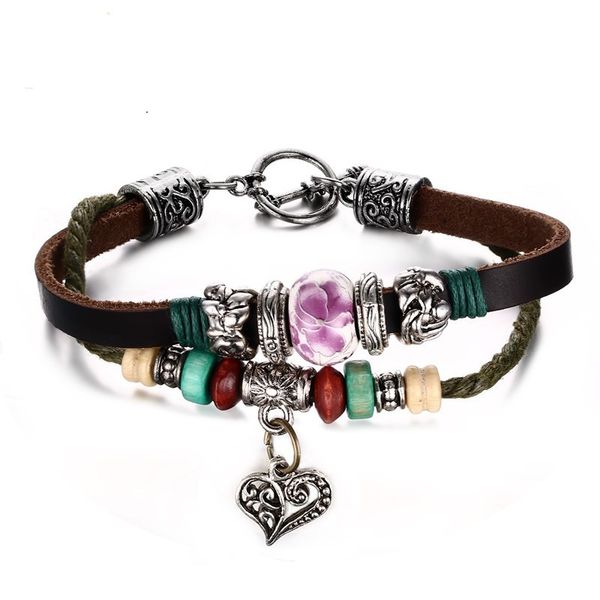 Retro Style Handmade Lady's Leather Bangle Heart Porcelain Beads Drawstring Bracelet Watchband Jewelry Gift for Women Girls J152
Retro Style Handmade Lady's Leather Bangle Heart Porcelain Beads Drawstring Bracelet Watchband Jewelry Gift for Women Girls J152