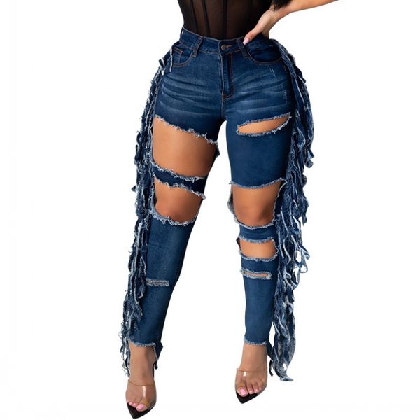 women new ripped tassel washed jeans mid waist stretch pencil pants slim hole denim female skinny trousers club streetwear, Blue
women new ripped tassel washed jeans mid waist stretch pencil pants slim hole denim female skinny trousers club streetwear, Blue