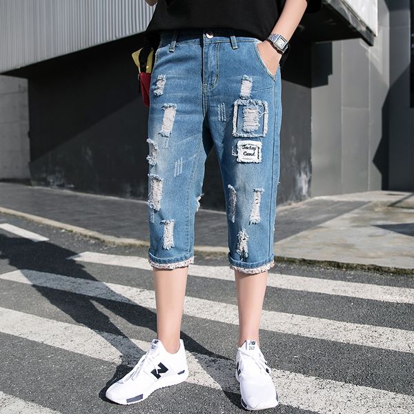 summer casual jeans men's hole slim slim calf length casual pants men's large size broken loose cotton jeans size 27-38, Blue
summer casual jeans men's hole slim slim calf length casual pants men's large size broken loose cotton jeans size 27-38, Blue