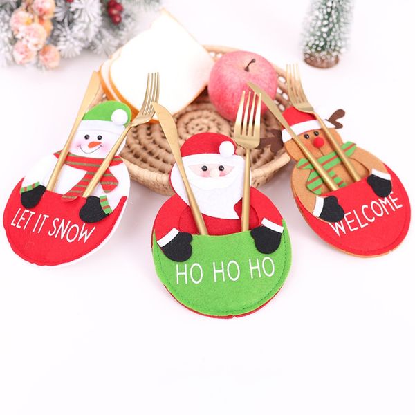 

santa reindeer elk snowman christmas pocket fork knife cutlery holder bag table dinner decoration home family party mat accessor