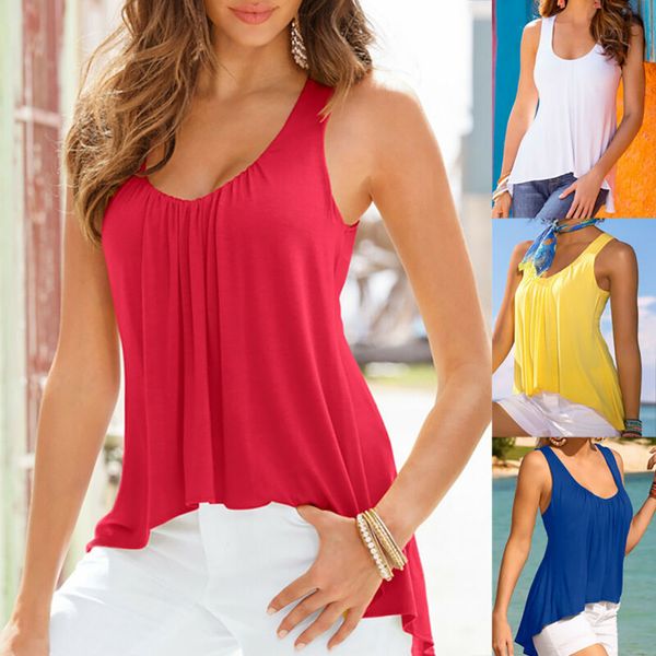 women sleeveless irregular vest tee summer holiday causal tank blouse shirt, White 
women sleeveless irregular vest tee summer holiday causal tank blouse shirt, White