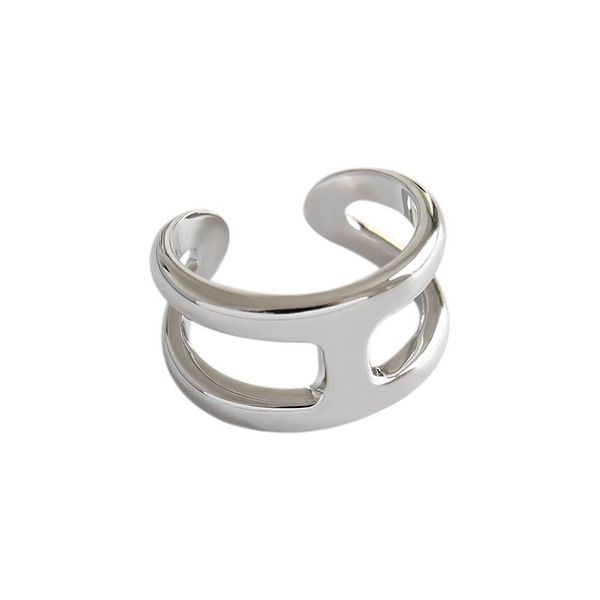 simple h double 925 sterling silver adjustable ring, Golden;silver
