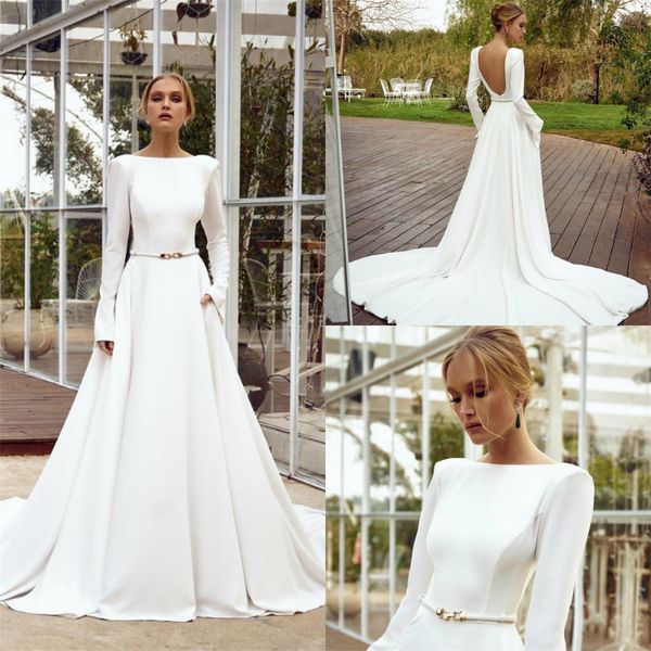 элегантные дешевые атласные свадебные платья jewel neck с длинным рукавом свадебное платье backless a line выполненное на заказ vestidos de, White
элегантные дешевые атласные свадебные платья jewel neck с длинным рукавом свадебное платье backless a line выполненное на заказ vestidos de, White