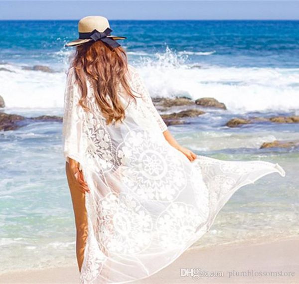 2020 cover up swimwear saida de praia lace floral embroidery swimsuit cover up sarong kimono summer beach cover-ups dress vestidos de playa, White;black 
2020 cover up swimwear saida de praia lace floral embroidery swimsuit cover up sarong kimono summer beach cover-ups dress vestidos de playa, White;black