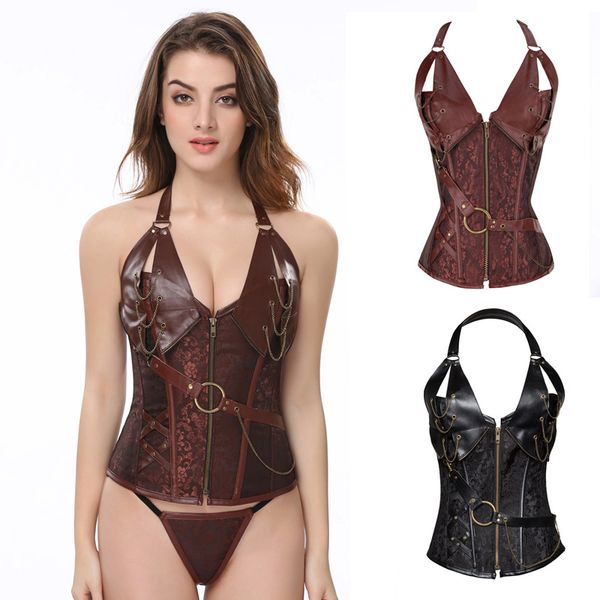 plus size front zipper women's lingerie halterneck corset cool warrior gothic cosply steampunk leather corselet with g string 908, Black;white
plus size front zipper women's lingerie halterneck corset cool warrior gothic cosply steampunk leather corselet with g string 908, Black;white