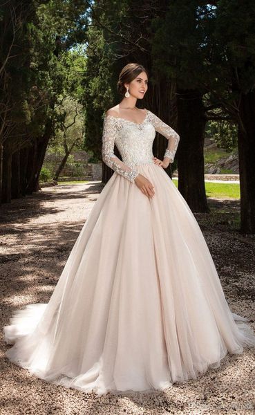 a line off shoulder long sleeve sweep train bridal gowns with lace tulle backless plus size wedding gowns, White
a line off shoulder long sleeve sweep train bridal gowns with lace tulle backless plus size wedding gowns, White