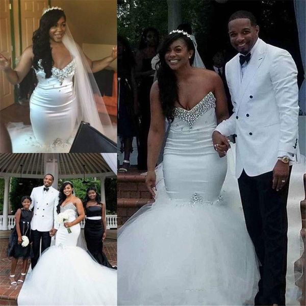 african mermaid long tulle wedding dresses plus size maxi sleeveless ivory v-neck bridal gowns for women, White
african mermaid long tulle wedding dresses plus size maxi sleeveless ivory v-neck bridal gowns for women, White