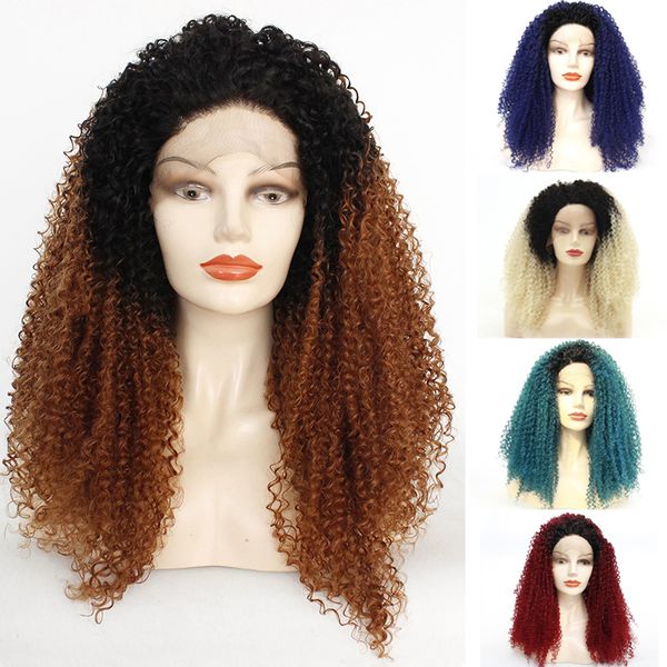 1bt#30 ombre synthetic lace wigs kinky curly glueless heat resistant fiber ombre brown/blonde/blue/burgundy lace front wig, Black 
1bt#30 ombre synthetic lace wigs kinky curly glueless heat resistant fiber ombre brown/blonde/blue/burgundy lace front wig, Black