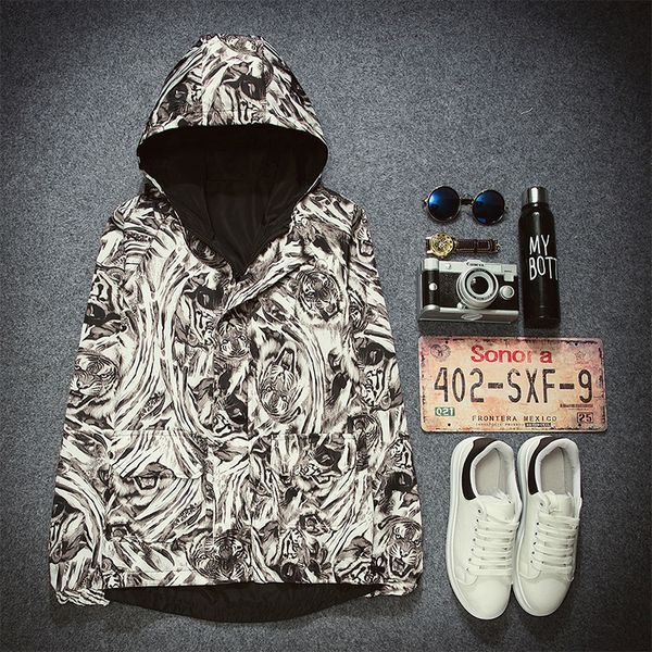 reversible men hooded jacket with tiger print long sleeve light-weight men's autumn outerwears outfits, Black;brown
reversible men hooded jacket with tiger print long sleeve light-weight men's autumn outerwears outfits, Black;brown