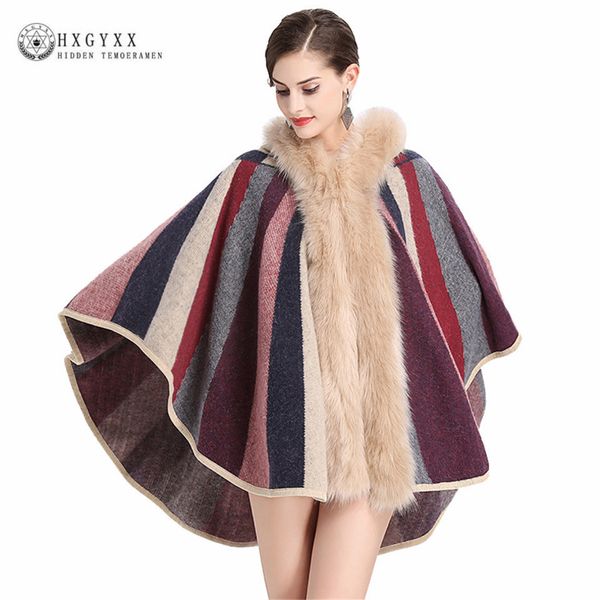 women's cape 2021 plus size winter faux fur collar hooded women sweater coat stripe cardigan female long sleeve knitted poncho okb105, Black
women's cape 2021 plus size winter faux fur collar hooded women sweater coat stripe cardigan female long sleeve knitted poncho okb105, Black