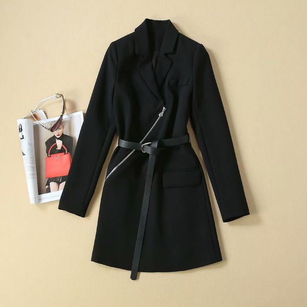 european and american women's clothing 2019 winter new style long sleeve lapel inclined zipper fashionable belt dress, Black;gray
european and american women's clothing 2019 winter new style long sleeve lapel inclined zipper fashionable belt dress, Black;gray
