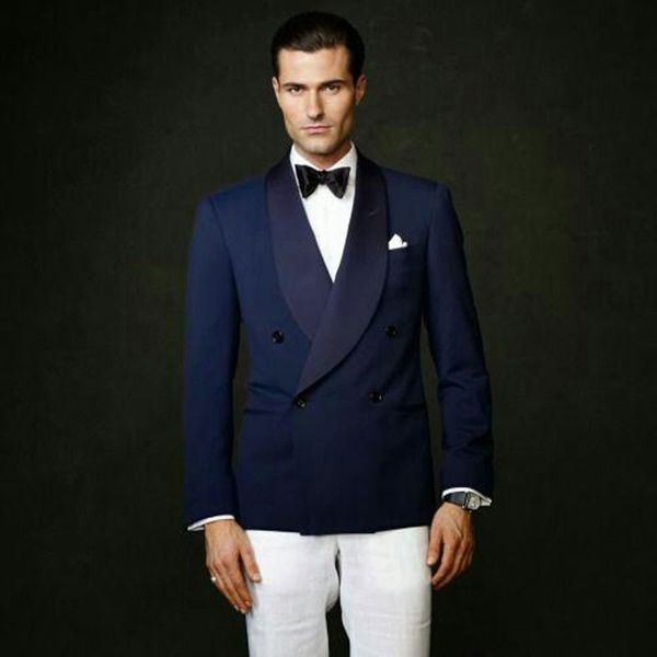 wide shawl design navy blue men suits white pants double breasted groom wedding tuxedo groomsmen blazer two-piece slim fit trajes de hombre, Black;gray
wide shawl design navy blue men suits white pants double breasted groom wedding tuxedo groomsmen blazer two-piece slim fit trajes de hombre, Black;gray
