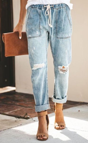 fashion women holes jeans knee ripped loose trouser elastic waist pockets denim pants, Blue
fashion women holes jeans knee ripped loose trouser elastic waist pockets denim pants, Blue