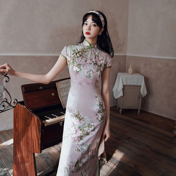 chinese satin dress women pink print flower summer new cheomgsam long mandarin collar high split qipao large size vestidos, Red
chinese satin dress women pink print flower summer new cheomgsam long mandarin collar high split qipao large size vestidos, Red
