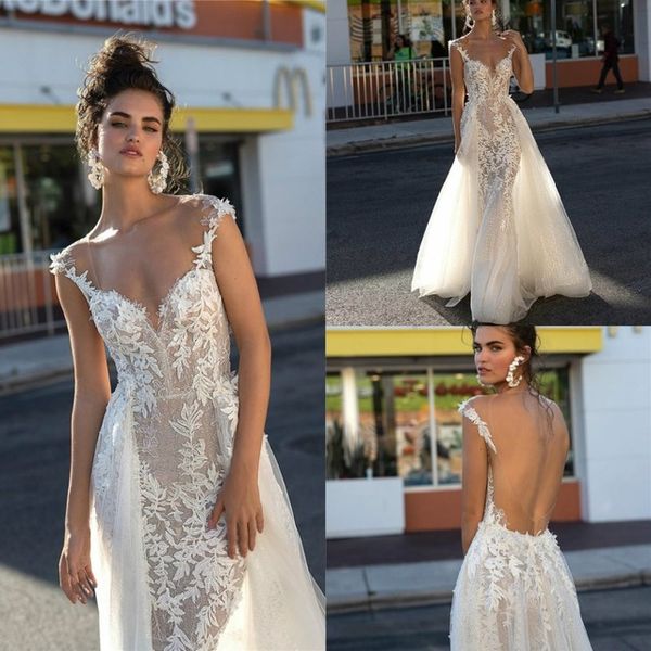 berta 2020 open back lace wedding dresses mermaid cap sleeve off shoulder bridal gowns illusion with skirt, White
berta 2020 open back lace wedding dresses mermaid cap sleeve off shoulder bridal gowns illusion with skirt, White