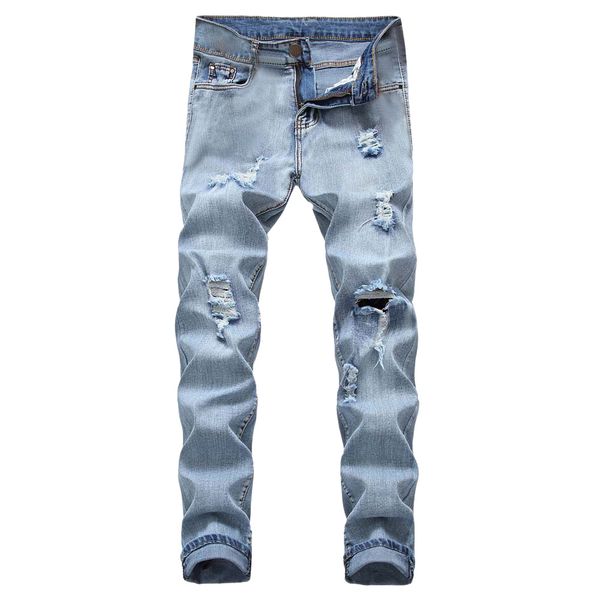 FeiTong Jeans Men 2018 Men's Denim Trousers Slim Pants Casual Autumn Denim Cotton Straight Ripped Hole Trousers Jean