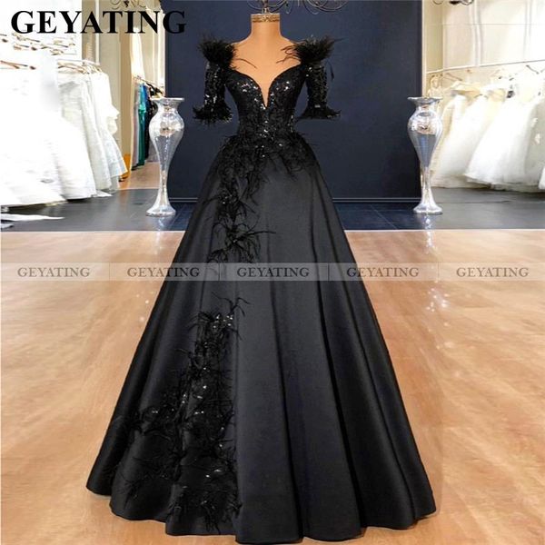 luxury feather dubai long evening dress with sleeves black satin arabic formal dresses 2020 elegant women bridal prom party gown, White;black
luxury feather dubai long evening dress with sleeves black satin arabic formal dresses 2020 elegant women bridal prom party gown, White;black