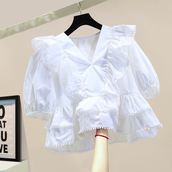 cropped shirt for woman 2020 summer slim fashion style v-neck ruffle sleeved white blouse ladies short blouses blusas femme
cropped shirt for woman 2020 summer slim fashion style v-neck ruffle sleeved white blouse ladies short blouses blusas femme