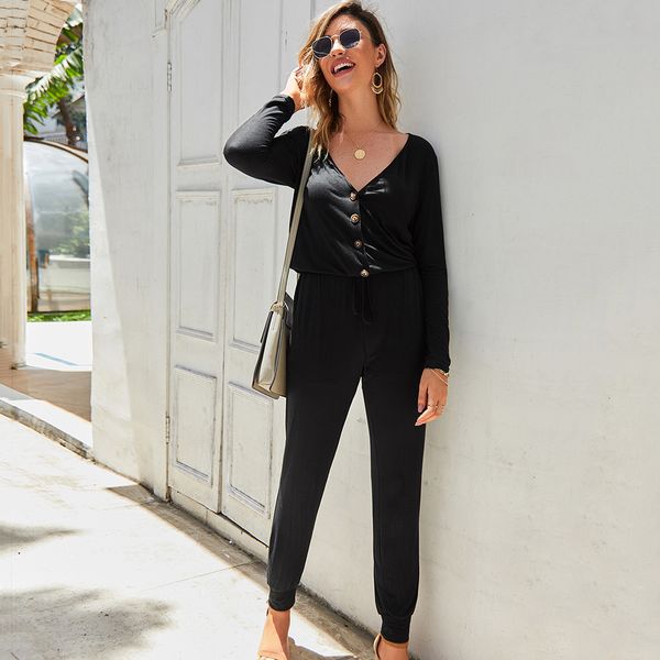 women jumpsuit ladies holiday summer solid playsuit fashion button down long sleeve romper bodycon pants trouser, Black;white
women jumpsuit ladies holiday summer solid playsuit fashion button down long sleeve romper bodycon pants trouser, Black;white