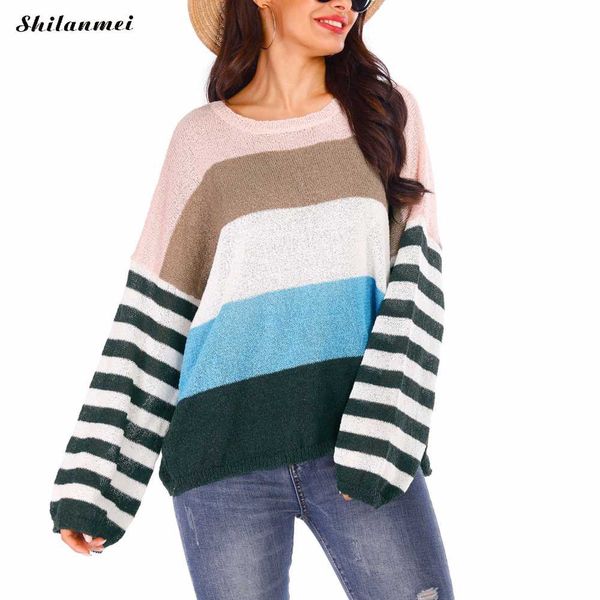 england style women sweater pullovers 2019 autumn casual loose striped pullover knitted winter long sleeve patchwork jumper, White;black
england style women sweater pullovers 2019 autumn casual loose striped pullover knitted winter long sleeve patchwork jumper, White;black