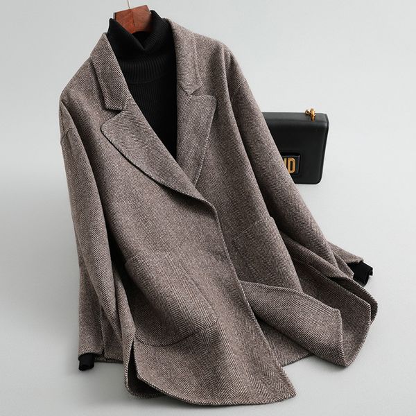women 19fw double faced wool tweed blazer herringbone striped autumn winter coat jacket, Black
women 19fw double faced wool tweed blazer herringbone striped autumn winter coat jacket, Black