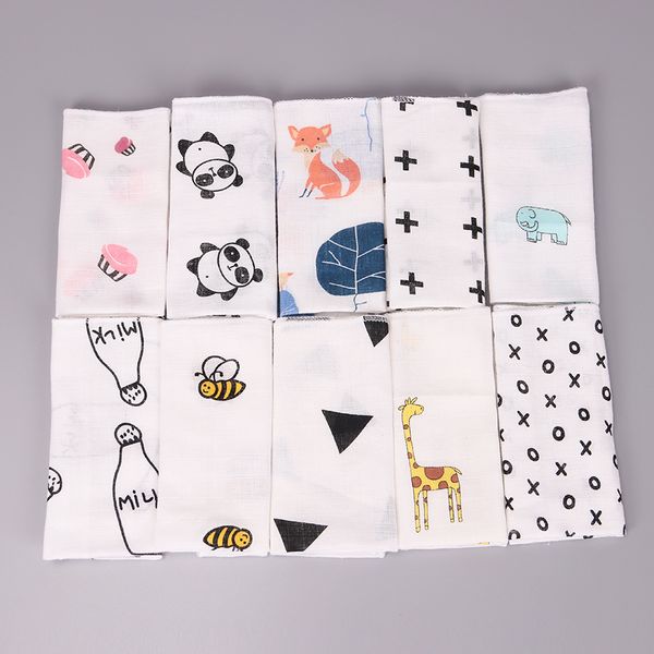 

10PCS Kids Baby Cartoon Towel Handkerchief Cotton Muslin Towel Handkerchiefs Two Layers Wipe Handkerchiefs 28X28cm
