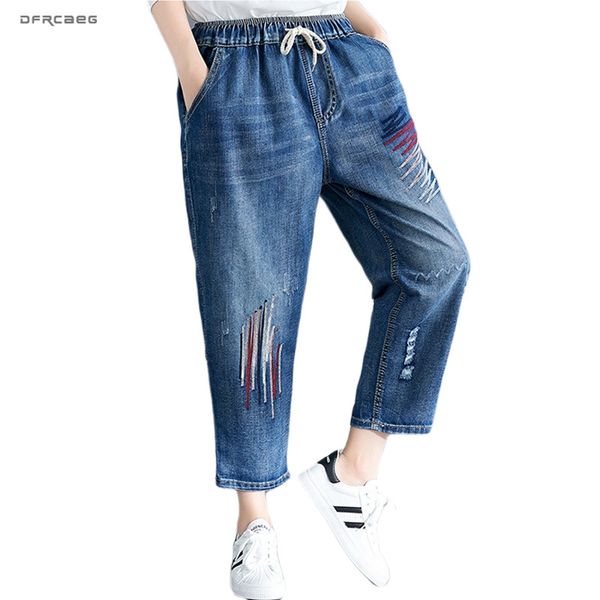 plus size embroidery harajuku womens capris jeans 2020 autumn elastic waist ladies denim harem pants vintage jean female, Blue
plus size embroidery harajuku womens capris jeans 2020 autumn elastic waist ladies denim harem pants vintage jean female, Blue