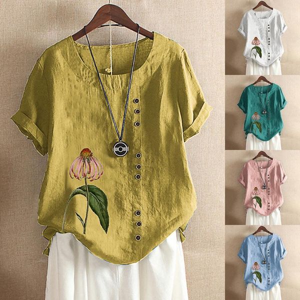 fashion cotton linen blouse plus size loose floral print casual summer ladies female women short sleeve blusas pullover, White
fashion cotton linen blouse plus size loose floral print casual summer ladies female women short sleeve blusas pullover, White