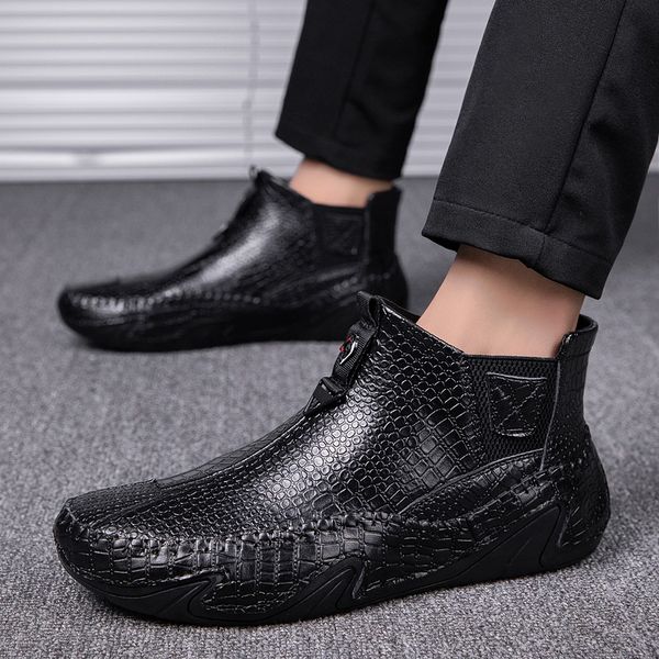 2019 leather boot men good quality casual boots men elastic band ankle boots mens anti slip working brand, Black
2019 leather boot men good quality casual boots men elastic band ankle boots mens anti slip working brand, Black