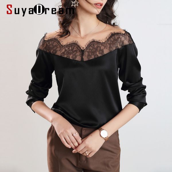 women's blouses & shirts suyadream women lace spliced black 100%silk long sleeved collar office blouse shirt 2021 spring elegant top, White
women's blouses & shirts suyadream women lace spliced black 100%silk long sleeved collar office blouse shirt 2021 spring elegant top, White