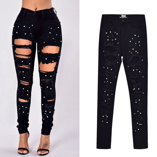 high waist woman jeans skinny casual vintage ripped pants stretch pencil bottom elastic denim trousers, Blue
high waist woman jeans skinny casual vintage ripped pants stretch pencil bottom elastic denim trousers, Blue