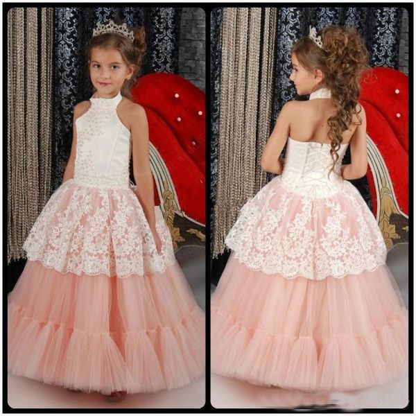 latest charming white lace overlay girls pageant dresses blush pink bottom halter neck corset back beads pleat kids formal wear, White;red
latest charming white lace overlay girls pageant dresses blush pink bottom halter neck corset back beads pleat kids formal wear, White;red