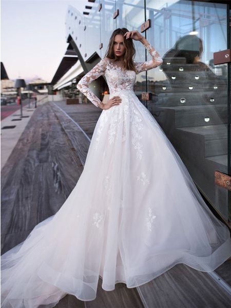 long sleeves lace appliques a-line wedding dresses formal bridal gowns 2020 beach wedding wear custom vestidos de marriage plus size, White
long sleeves lace appliques a-line wedding dresses formal bridal gowns 2020 beach wedding wear custom vestidos de marriage plus size, White