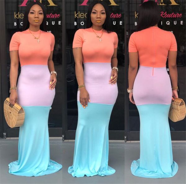s-xl for women ladies with back zipper maxi tight dress color matching short sleeve full-length skinny bodycon evening gown cloth ly0304, White
s-xl for women ladies with back zipper maxi tight dress color matching short sleeve full-length skinny bodycon evening gown cloth ly0304, White