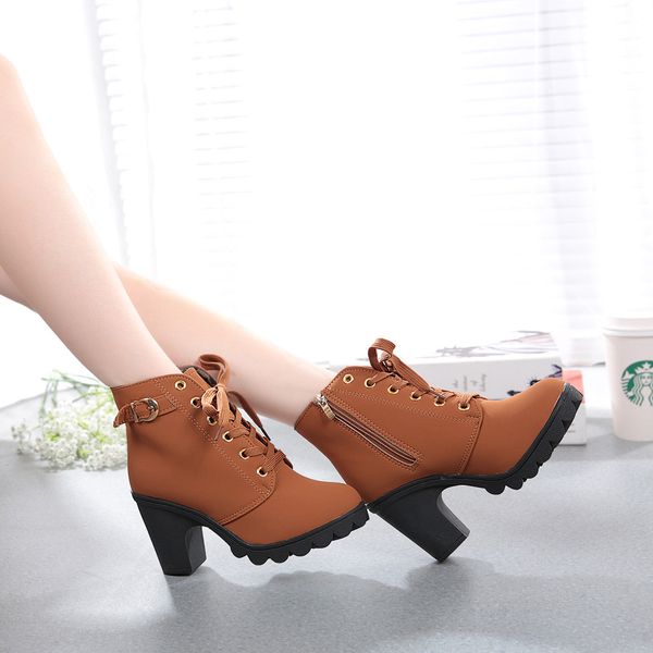 shoes women boots fashion high heel lace up ankle boots ladies buckle platform artificial leather women shoes zapatos de mujer, Black
shoes women boots fashion high heel lace up ankle boots ladies buckle platform artificial leather women shoes zapatos de mujer, Black