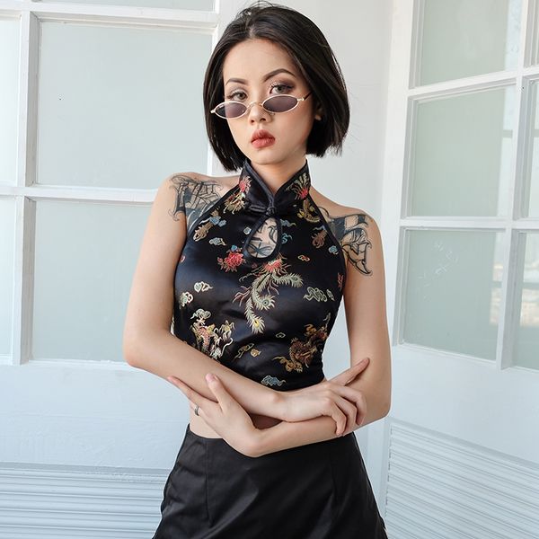 halter tank chinese style backless women vest up dragon embroidery vintage crop tank 2019 clothing, White
halter tank chinese style backless women vest up dragon embroidery vintage crop tank 2019 clothing, White