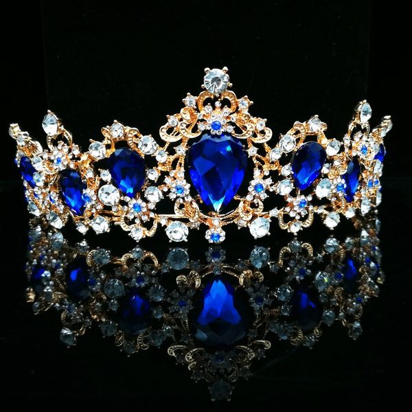 

baroque crown red blue green crystal bridal tiaras crown vintage gold hair accessories wedding rhinestone diadem pageant crowns