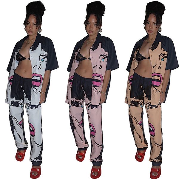 womens face two piece pants woman summer loose lapel neck shirts with wide leg pant sets women hip hop clothes, White
womens face two piece pants woman summer loose lapel neck shirts with wide leg pant sets women hip hop clothes, White