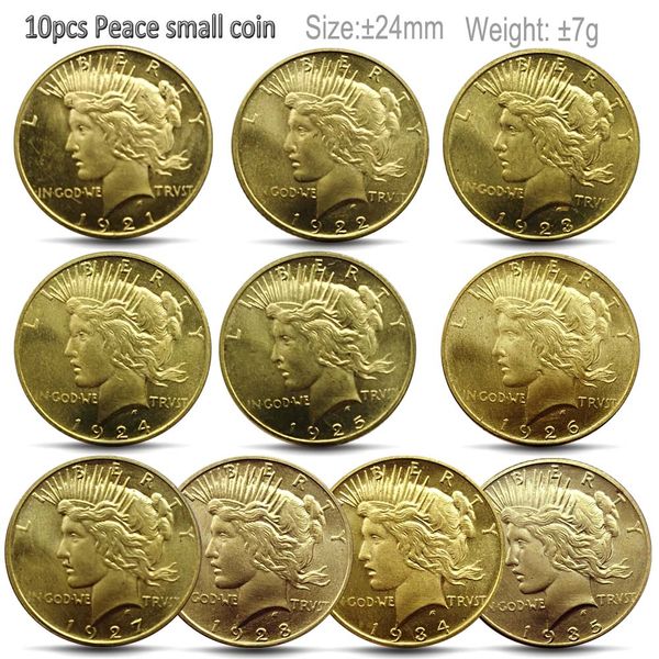 10pcs usa pigeon coins for peace1921-1935 copy made small gold 23mm coin home decor full set collection
10pcs usa pigeon coins for peace1921-1935 copy made small gold 23mm coin home decor full set collection