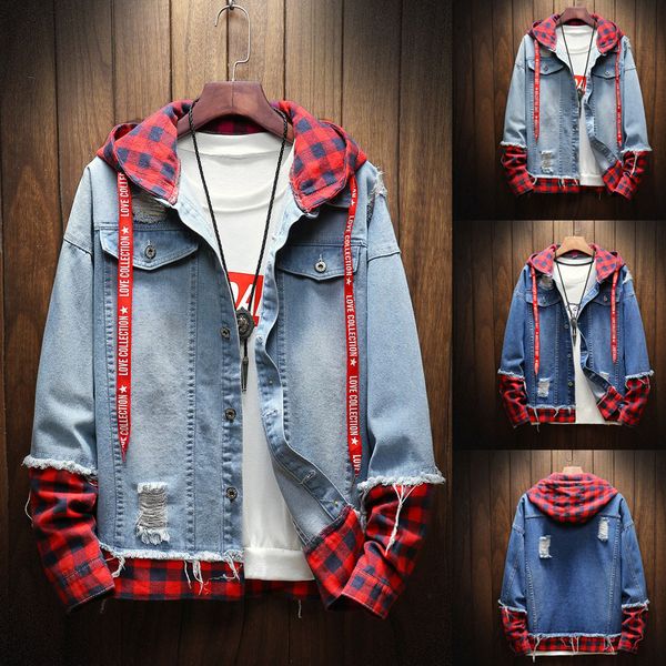 men's plaid denim jacket hooded men's casual bomber jacket hip hop retro denim streetwear, Black;brown
men's plaid denim jacket hooded men's casual bomber jacket hip hop retro denim streetwear, Black;brown