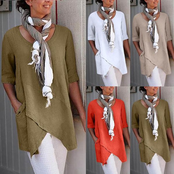 2020 womens clothing modish half sleeve cotton linen pocket festival plus size textured camiseta mujer verano, White
2020 womens clothing modish half sleeve cotton linen pocket festival plus size textured camiseta mujer verano, White