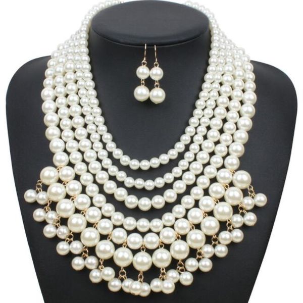 handmade multilayer faux pearl bead cluster collar bib choker jewelry multi-layer pearl-like necklace earrings suit gift for women and gir, Silver
handmade multilayer faux pearl bead cluster collar bib choker jewelry multi-layer pearl-like necklace earrings suit gift for women and gir, Silver